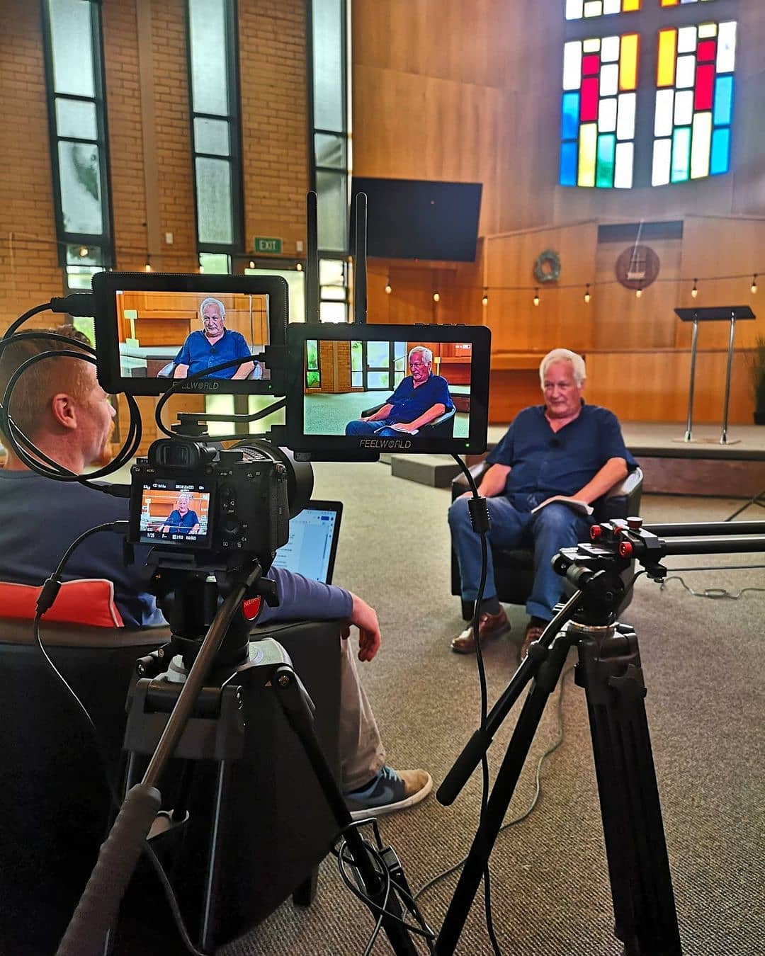 On set filming interviews for 100 years of Boronia Church of Christ.  @cvwtechnology Swift 800 on the Neewer motorised slider makes for a much easier shoot.