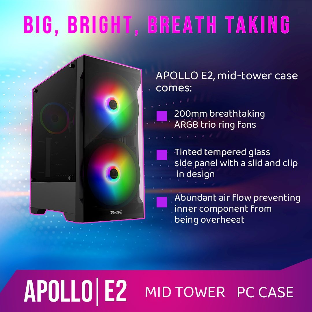 APOLLO|E2 Mid-Tower PC Case The clean look with outstanding 200mm fans! ❄️Keep it cool! ✨Keep it clean!... ===========================