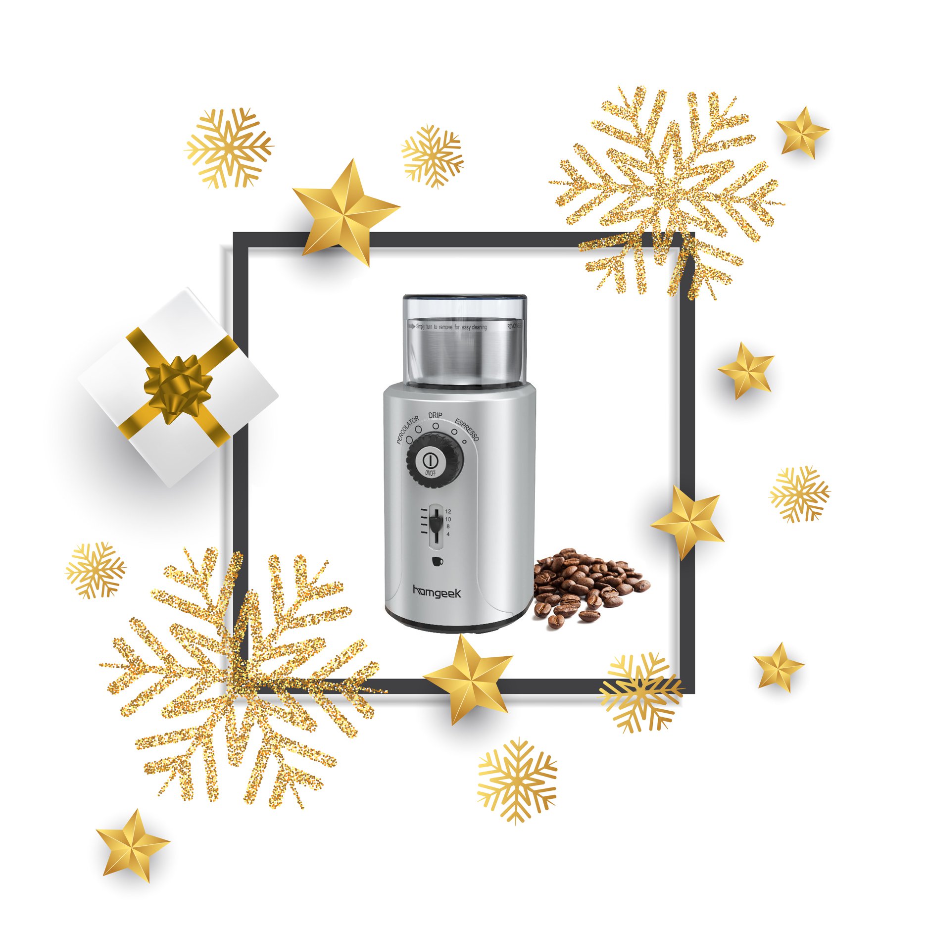 Coffee is a good partner of Christmas. #Homgeek Electric Coffee Grinder works fast and well. The fineness of grind can be managed according to the filter that will be used. The powder is also uniform😎