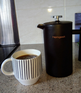 #Homgeek French Press Coffee Maker is good quality, sturdy and stylish in a matt black finish. And it has an effective filter system, don't worry about coffee grounds.