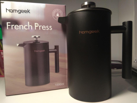 #Homgeek French Press Coffee Maker features a vacuum layered and double-wall construction that keeps the coffee temperature for a longer time. You can taste the coffee slowly.