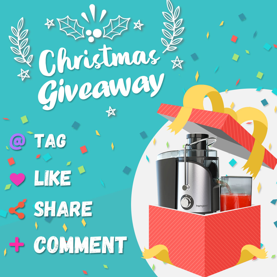 Christmas Giveaway begins🎊To thank all our fans, Homgeek giveaway two Vegetable Juice Machines As Christmas Gift. Who fancies  winning the prize ？👉 www.tomtop.com