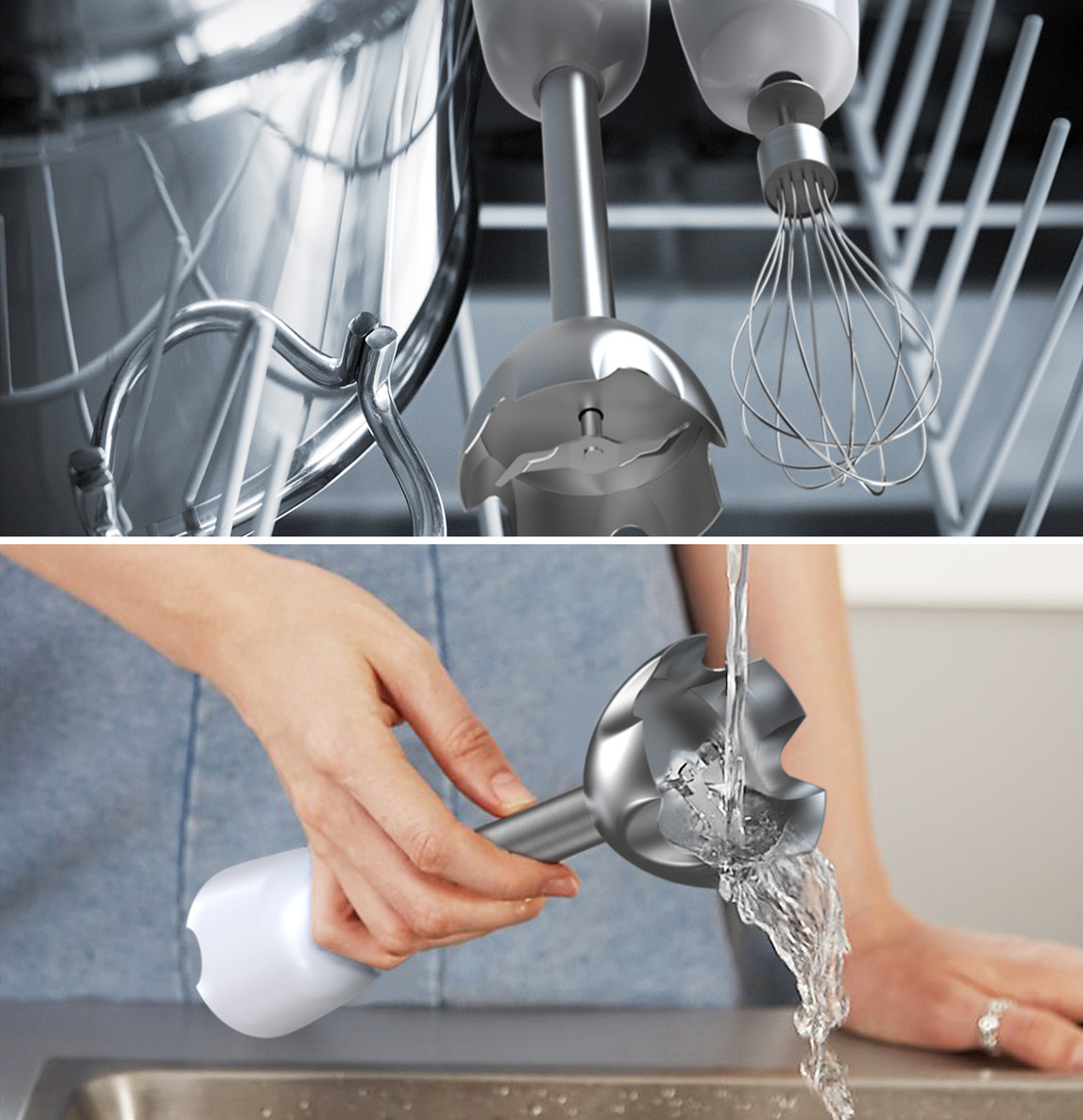 Homgeek 1000W 2 In 1 Hand Blender, Very easy to clean. It can be cleaned in the dishwasher and the stains can be easily washed off under the tap! Awesome!