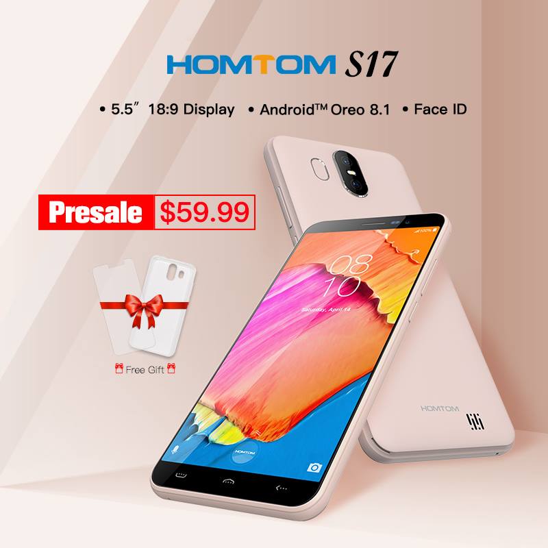 😎HomTom S17 5.5" 18:9 FaceID entry level smartphone Gift  TPU cover + HD protect film presale only 59.99$ 👉 https://www.tomtop.com/brands-homtom-391/?aid=sqttseo